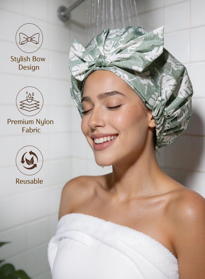 Yanibest Shower Cap for Women Reusable Waterproof, Adjustable Non-Slip Shower Hair Cap, Washable Bath Hat for Long Hair (Green) - Image 3