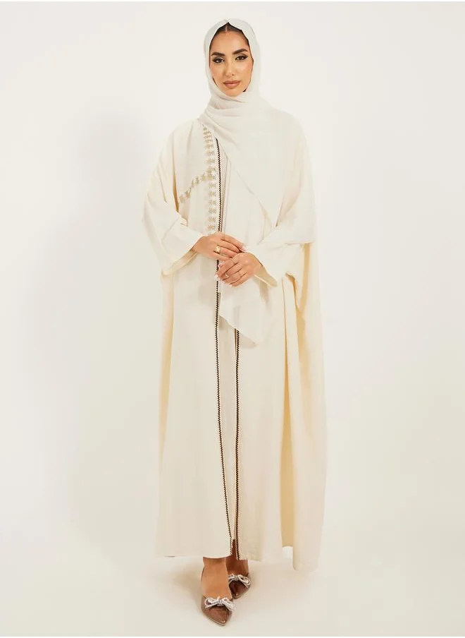 ستايلي Texture Lace Trim Open Abaya
