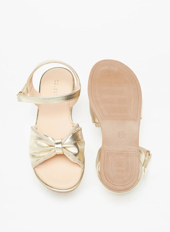 Celeste Girls Bow Detail Sandals with Hook and Loop Closure