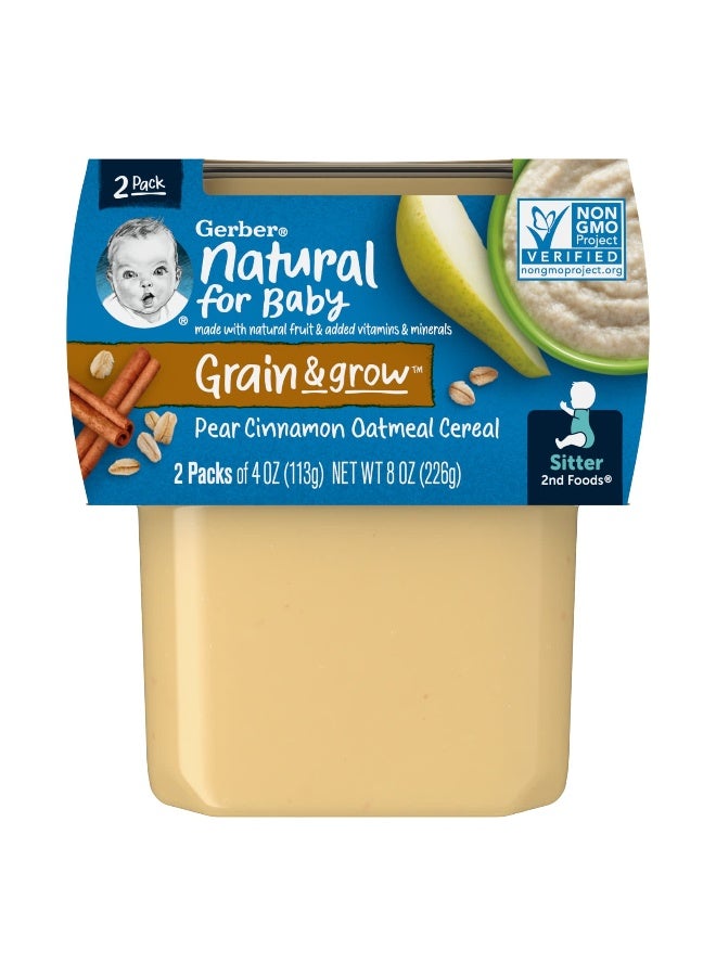 Gerber Gerber, Natural for Baby, Grain & Grow, 2nd Foods, Pear Cinnamon Oatmeal Cereal, 2 Pack, 4 oz (113 g) Each - Image 1