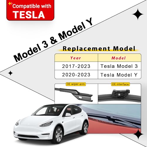 Raintok راينتوك 26" 19" شفرات مساحات الزجاج الأمامي بديل لسيارة تسلا موديل 3 من 2017-2023 و تسلا موديل Y من 2020 2021 2022 2023 مجموعة شفرات المساحات الأمامية بجودة المصنع الأصلية لسيارتي - (عبوة من 2) - Image 2