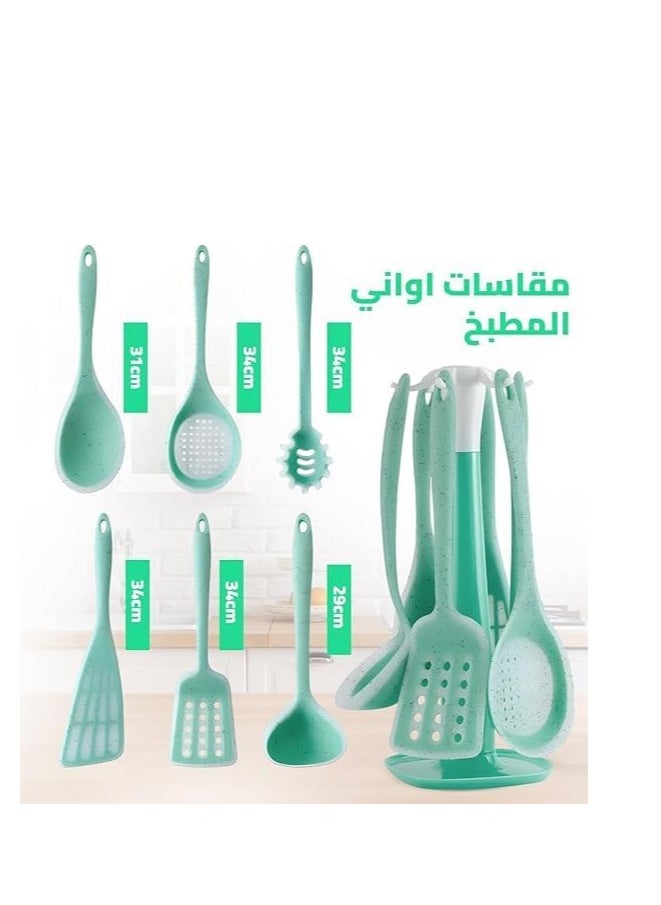 ماركة غير محددة - أدوات تناول الطعام أواني طهي سيليكون مع حامل، أواني طهي مقاومة للالتصاق ومقاومة للحرارة، مجموعة أدوات تناول طعام سيليكون 7 قطع - Image 1