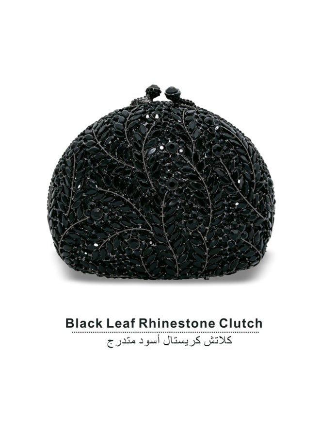 Luxury Leaf Rhinestone Evening Clutch Bag, Sparkly Crystal Formal Wedding Party Handbag with Detachable Shoulder Chain