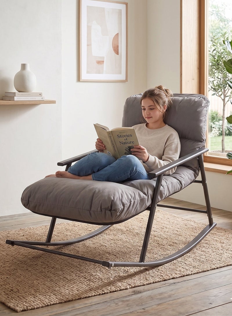 M-Smart Relaxing Rocking Chair, Comfortable Upholstered Lounge Chair with Premium Fabric & Sturdy Metal Frame, Ideal for Living Room, Bedroom, and Office – Gray - Image 5