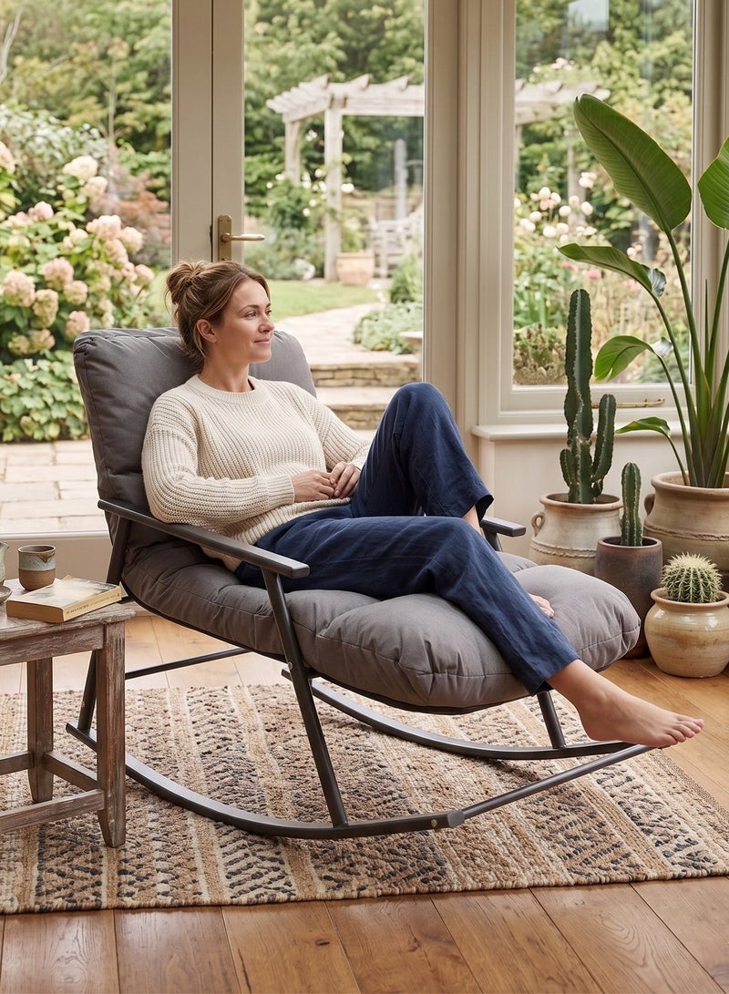 M-Smart Relaxing Rocking Chair, Comfortable Upholstered Lounge Chair with Premium Fabric & Sturdy Metal Frame, Ideal for Living Room, Bedroom, and Office – Gray - Image 3