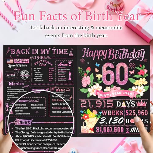 OLOSONG 60th Birthday Card for Women,Jumbo Pop Up 60th Birthday Cards for Her Friend,Back In 1966 Happy 60 Year Old Birthday Decorations for Wife Daughter Mom Funny Birthday Gifts,Rose Gold - Image 2