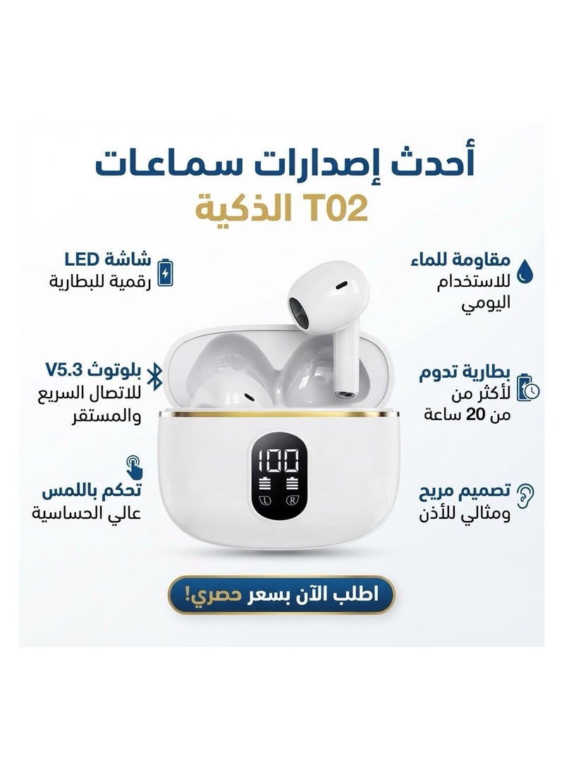 باروكس سماعات أذن لاسلكية ذكية بشاشة LED ومؤشر بطارية طويل الأمد، سماعات مقاومة للماء مع خاصية إلغاء الضوضاء - Image 1