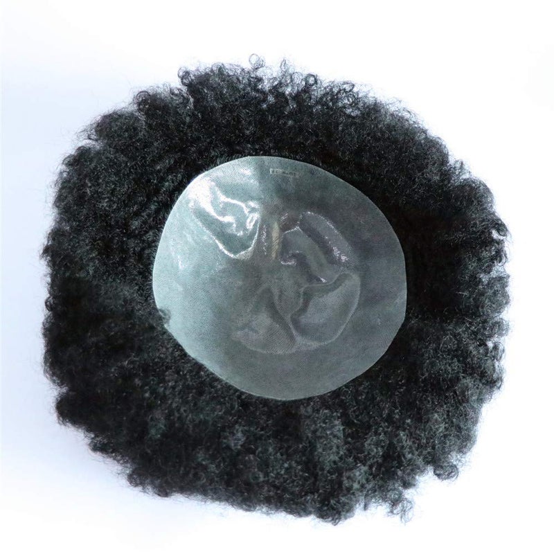 Afro Mens Toupee Male Hair Unit Hairpiece Mans Wigs 8MM KinkyHair Weaves for Men Skin Pu 100 Human Hair Kinky Curly 8x10inch Mens Unit 1 Jet Black
