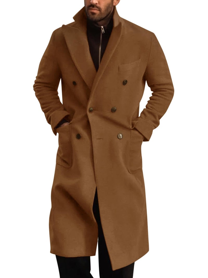 Runcati Mens Wool Blend Casual Trench Coat Notched Collar Lapel Long Jacket Double Breasted Classic Winter Overcoat - Image 1