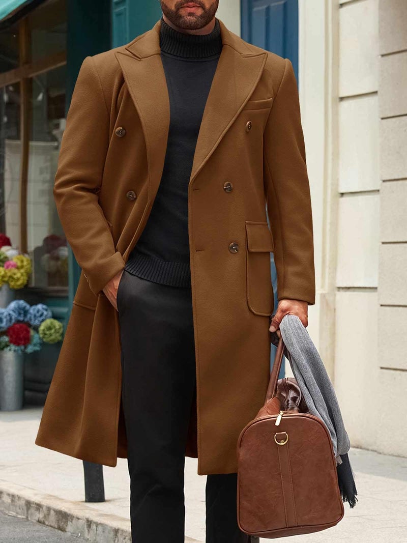Runcati Mens Wool Blend Casual Trench Coat Notched Collar Lapel Long Jacket Double Breasted Classic Winter Overcoat - Image 5