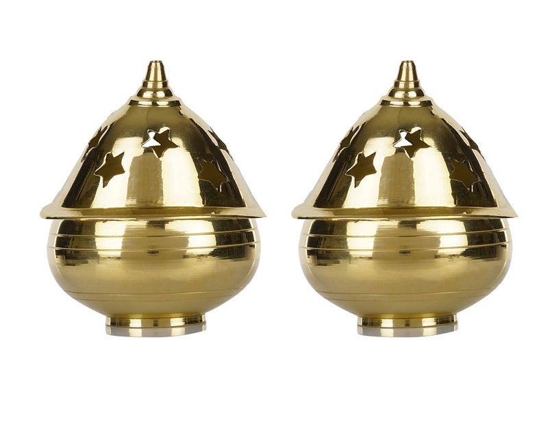 SH RETAIL Brass Apple Shape Akhand Diya with Designed Star Holes on Top Gold - Image 1