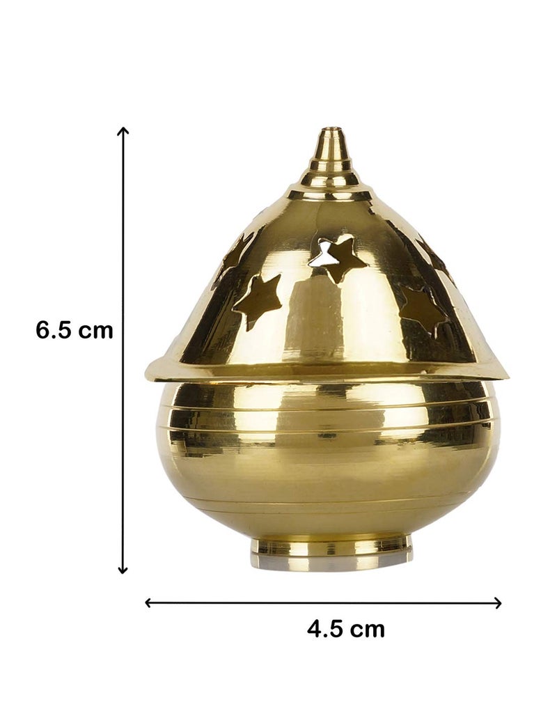SH RETAIL Brass Apple Shape Akhand Diya with Designed Star Holes on Top Gold - Image 2