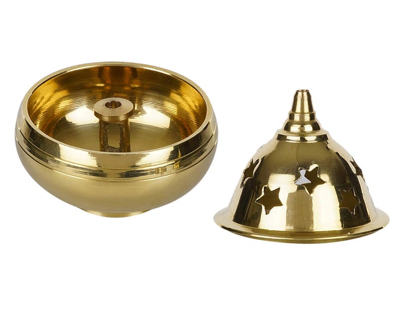 SH RETAIL Brass Apple Shape Akhand Diya with Designed Star Holes on Top Gold - Image 3