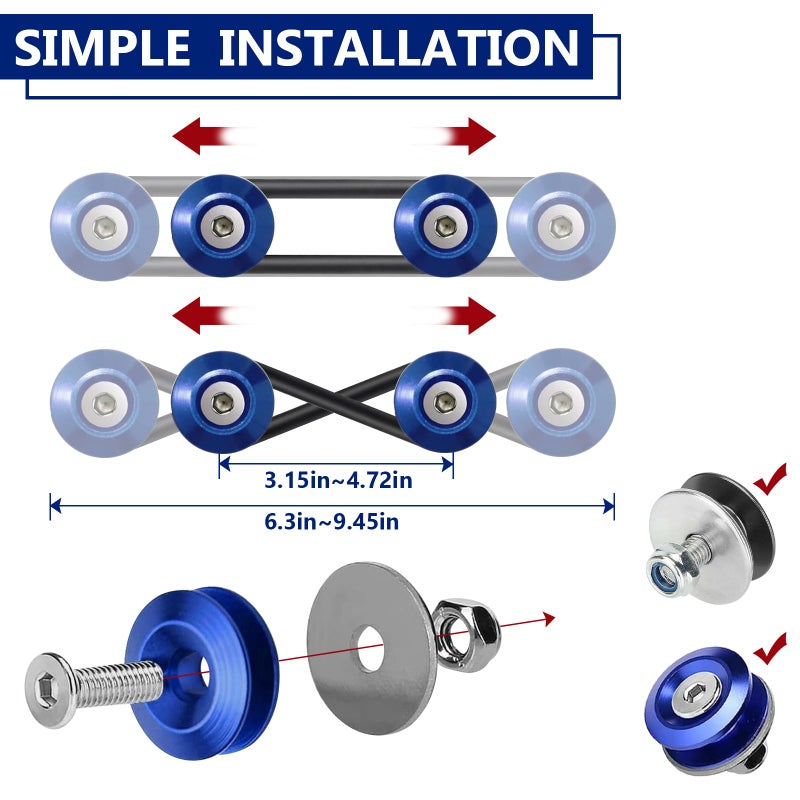 BFXM Universal Bumper Clips, Front Rear Bumper Quick Release Kit, Bumper Holders for Cars (4 Blue Bumper Quick Release Tabs and 12 Customized O-Rings) - Image 4