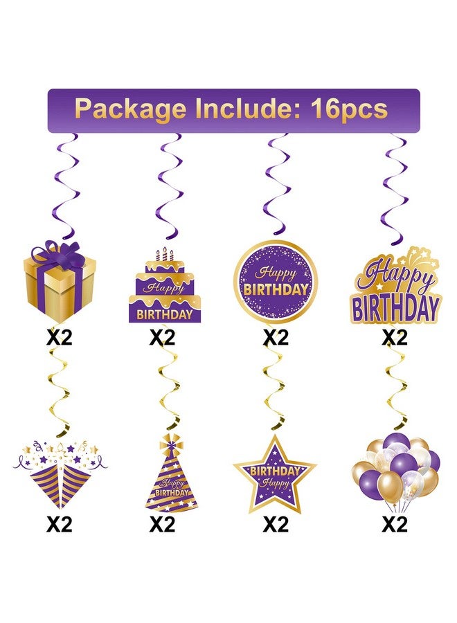 Excelloon Purple Gold Birthday Hanging Swirls Decorations for Women Girls, Purple Happy Birthday Foil Swirls Party Supplies, 10th 16th 21st 30th 40th 50th 60th Bday Ceiling Sign Decor - Image 2