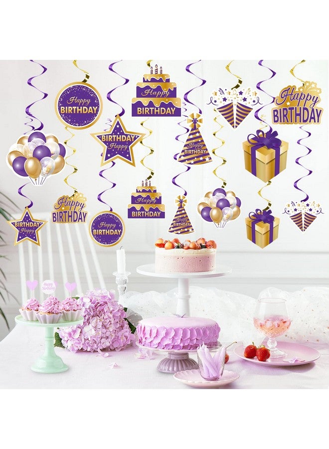 Excelloon Purple Gold Birthday Hanging Swirls Decorations for Women Girls, Purple Happy Birthday Foil Swirls Party Supplies, 10th 16th 21st 30th 40th 50th 60th Bday Ceiling Sign Decor - Image 4
