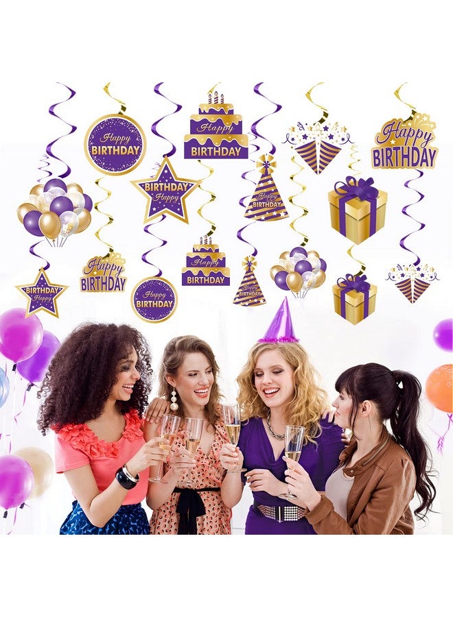Excelloon Purple Gold Birthday Hanging Swirls Decorations for Women Girls, Purple Happy Birthday Foil Swirls Party Supplies, 10th 16th 21st 30th 40th 50th 60th Bday Ceiling Sign Decor - Image 5