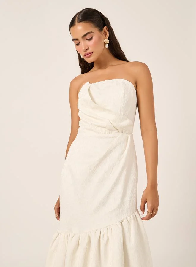 Styli Strapless Ruffle Midi Dress