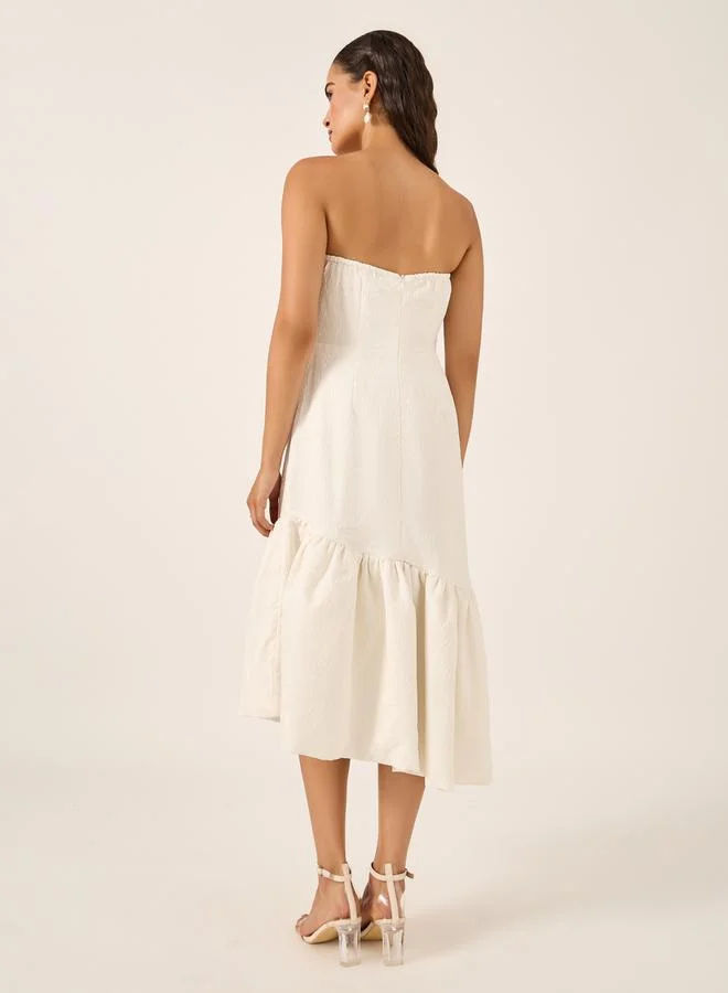 Styli Strapless Ruffle Midi Dress