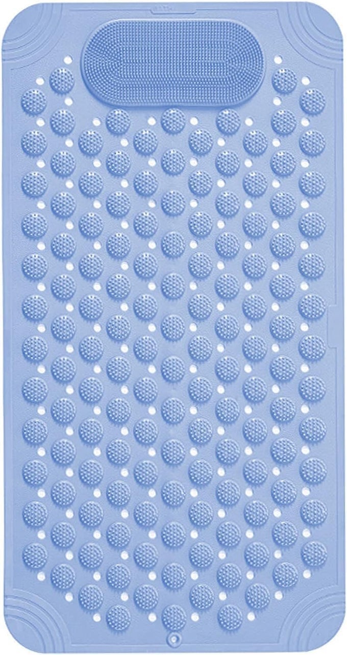 SHOWER MAT NON SLIP BATH MAT WITH A DRAIN HOLE AND SUCTION CUPS TO KEEP FLOOR CLEAN SHOWER FOOT SCRUBBER MASSAGE MAT 69 X 36 LIGHT BLUE