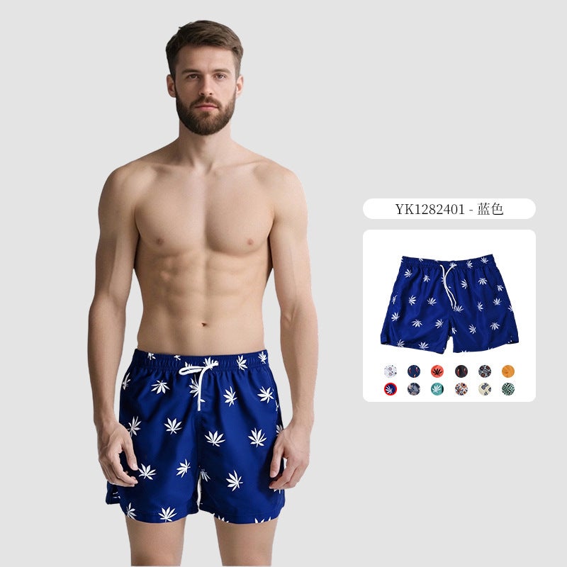 Men''s Four-Split Digital Printed Lace-Up Shorts Size Casual Fashion Seaside Vacation Beach Pants - Image 1
