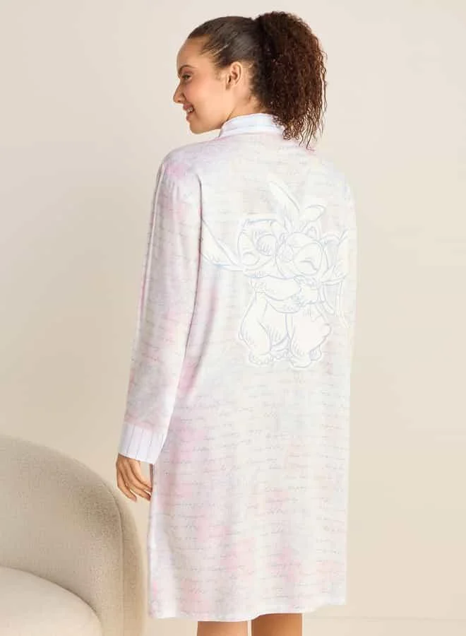 Splash FAV Angel and Stitch Print Sleepshirt with Collar and Long Sleeves