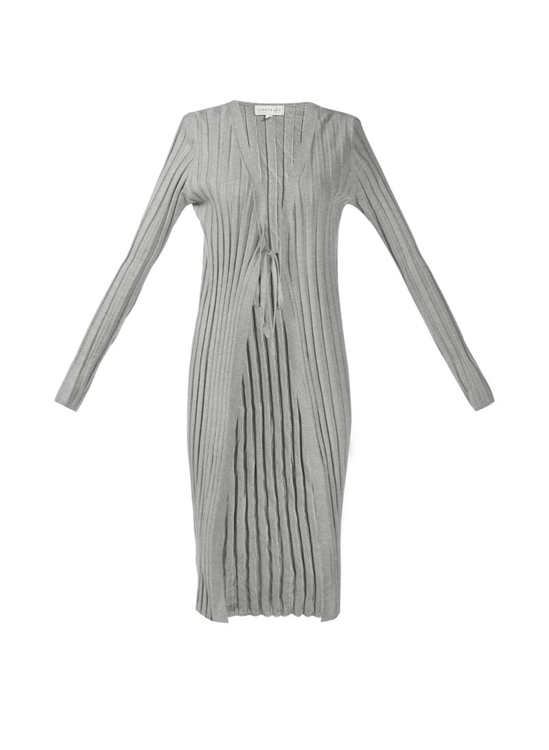 لندن راج سترة منسوجة من نسيج مضلع باللون الرمادي الفاتح - Image 1