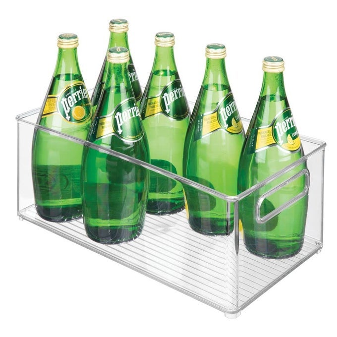 DEEP PLASTIC KITCHEN STORAGE ORGANIZER CONTAINER BIN FOR PANTRY CABINET CUPBOARD SHELVES FRIDGE OR FREEZER HOLDS DRY GOODS SAUCES CONDIMENTS DRINKS CLEAR