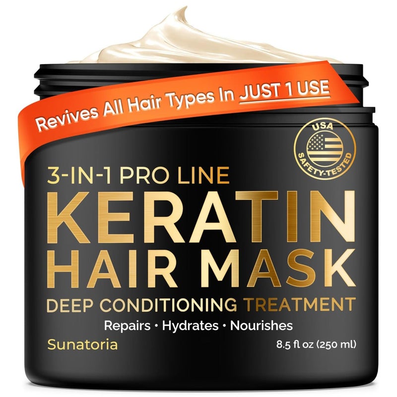 SUNATORIA Keratin Hair Mask - Deep Conditioner for Dry Damaged Hair - Hydrates, Repairs, Nourishes - Keratin Hair Treatment - Deep Conditioning Hair Mask - Keratina Mascarilla Para el Cabello - Image 1