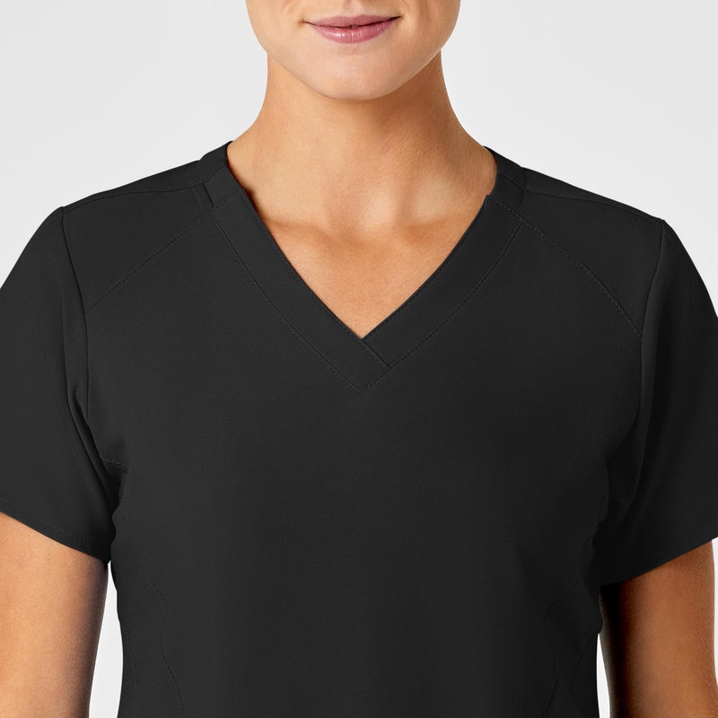 Wink Scrubs for Women, W123, Stylized V-Neck Tops with 5 Pockets Black - Image 2