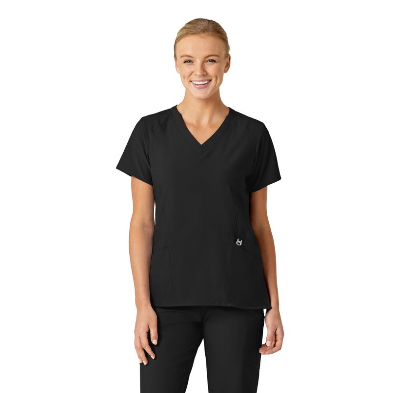 Wink Scrubs for Women, W123, Stylized V-Neck Tops with 5 Pockets Black - Image 1