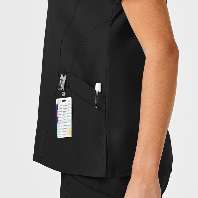 Wink Scrubs for Women, W123, Stylized V-Neck Tops with 5 Pockets Black - Image 4