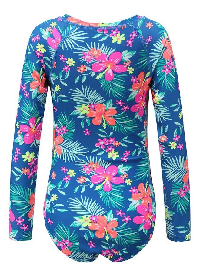 Mardonskey Big Girls Long Sleeve Rash Guard Kids One Piece Swimsuit UPF 50+ Sun Protection Swimwear Bathing Suit Blue Size 10/12 - Image 4