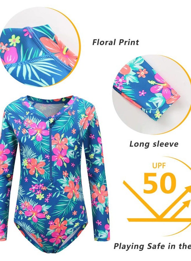 Mardonskey Big Girls Long Sleeve Rash Guard Kids One Piece Swimsuit UPF 50+ Sun Protection Swimwear Bathing Suit Blue Size 10/12 - Image 5