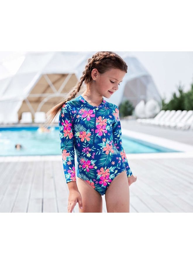 Mardonskey Big Girls Long Sleeve Rash Guard Kids One Piece Swimsuit UPF 50+ Sun Protection Swimwear Bathing Suit Blue Size 10/12 - Image 3