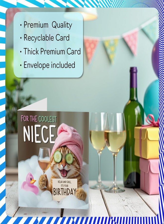 Stuff4 Funny Niece Birthday Card, Relaxing Bath Cat - Image 3