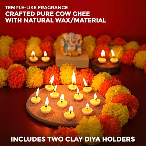Om Phool Batti Cow Ghee Diya for Puja, 200 Pieces, Wax Free Vegan Ghee Batti/Wicks/Jyot for Puja Aarti, (Pack of 1, Yellow, 200 Pcs) - Image 5