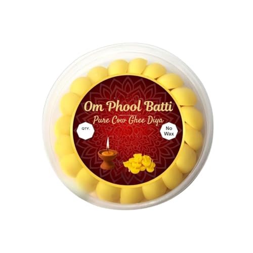 Om Phool Batti Cow Ghee Diya for Puja, 200 Pieces, Wax Free Vegan Ghee Batti/Wicks/Jyot for Puja Aarti, (Pack of 1, Yellow, 200 Pcs) - Image 1
