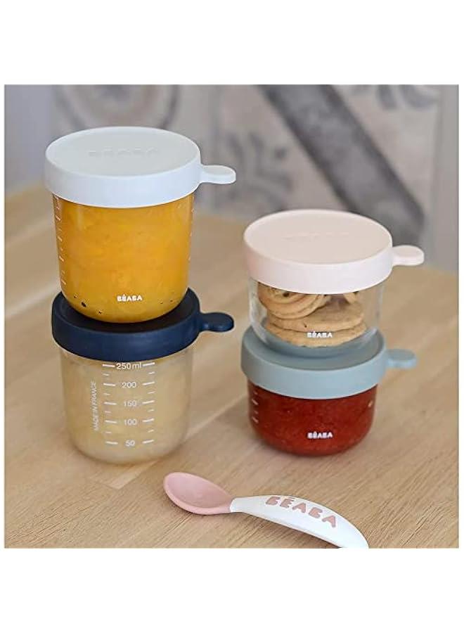 Gonice BÉABA, Set of 4 Baby Food Storage Containers, Glass Conservation Jar, Graduation Measuring Scale, Heat and Thermal Sock Resistant, 2X 150ml Pink et Eucalyptus / 2X 250ml Dark Blue et Light Mist - Image 3