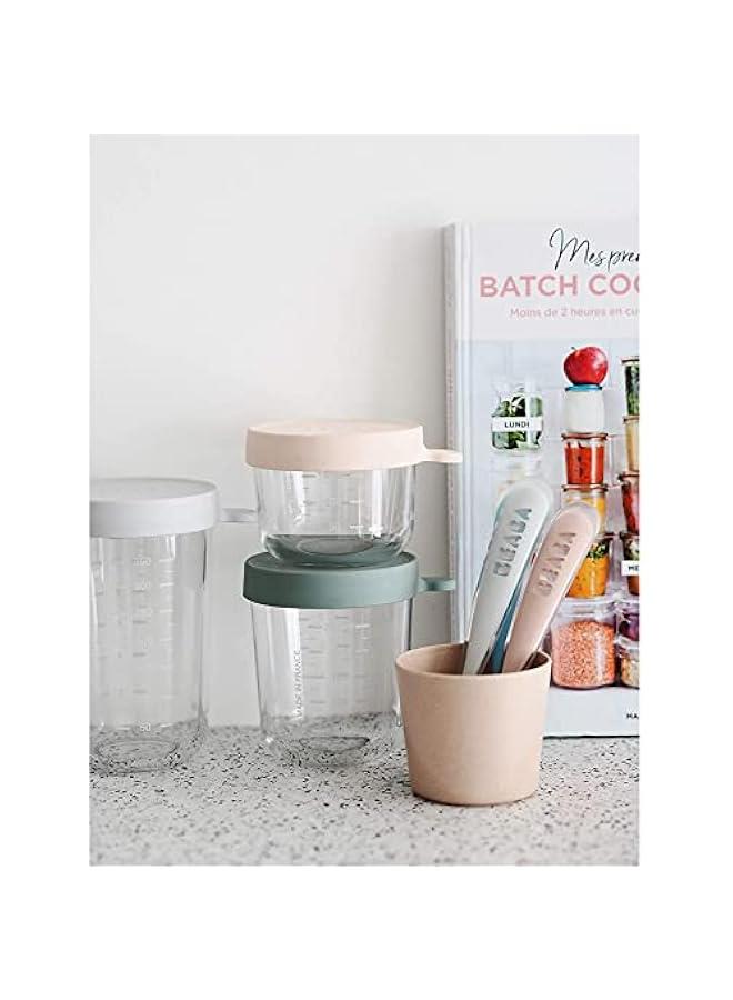 Gonice BÉABA, Set of 4 Baby Food Storage Containers, Glass Conservation Jar, Graduation Measuring Scale, Heat and Thermal Sock Resistant, 2X 150ml Pink et Eucalyptus / 2X 250ml Dark Blue et Light Mist - Image 4