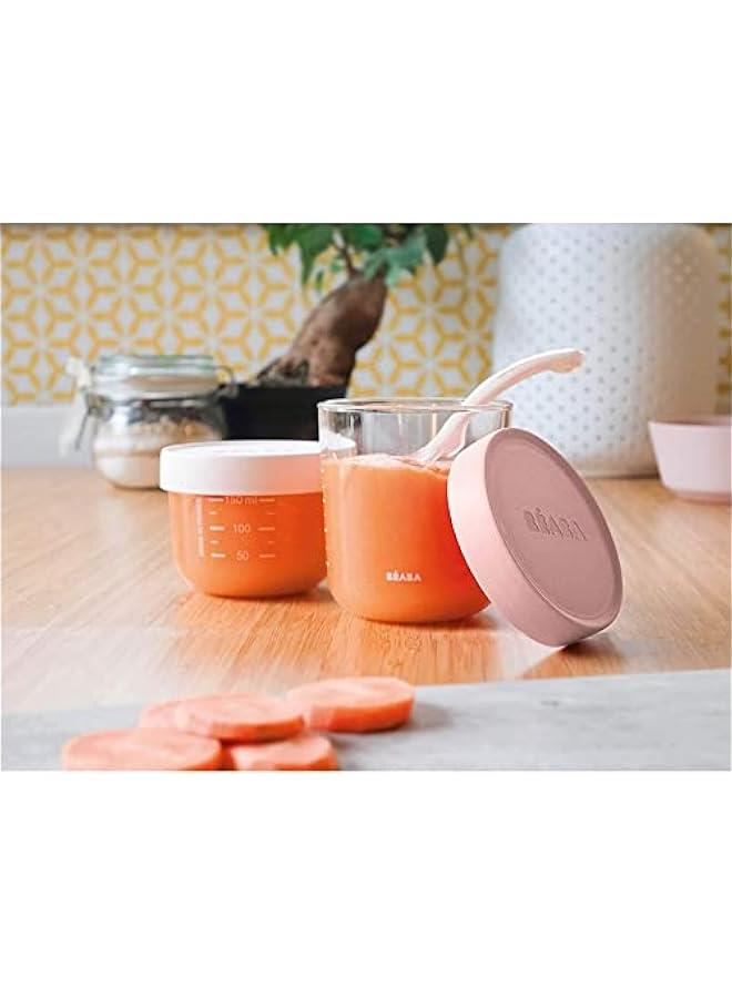 Gonice BÉABA, Set of 4 Baby Food Storage Containers, Glass Conservation Jar, Graduation Measuring Scale, Heat and Thermal Sock Resistant, 2X 150ml Pink et Eucalyptus / 2X 250ml Dark Blue et Light Mist - Image 5