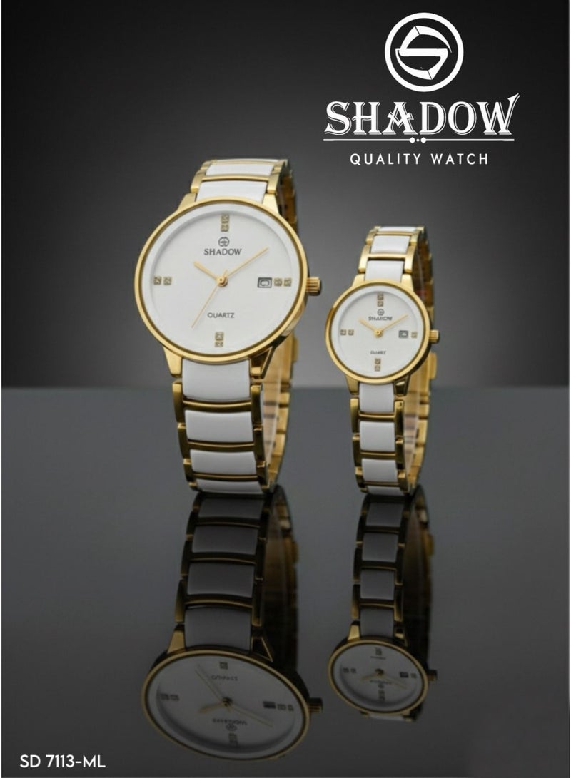 SHADOW Luxury Couple Watch Set - Premium Stainless Steel Matching His and Hers Quartz Wristwatches with Date Display & Crystal Indices - Image 1