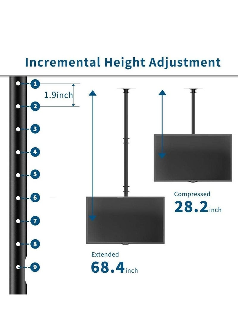 ELTRAZONE حامل تلفاز سقفي للتلفزيونات المسطحة من 32" إلى 65" - ارتفاع قابل للتعديل، متوافق مع VESA 800x300mm، يدعم حتى 150 رطل، حامل تثبيت ثقيل-duty باللون الأسود للتثبيت الآمن - Image 3