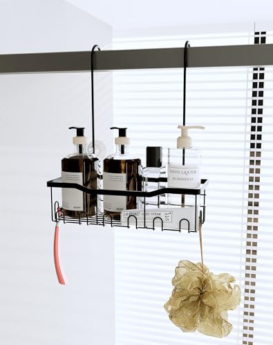 Slizy Hanging Shower Rack Black Bathroom Storage Rack Bathroom Door Organizer Shower Basket Shampoo Holder No Drilling Required Organizes Essentials SingleTier Shelf - Image 3