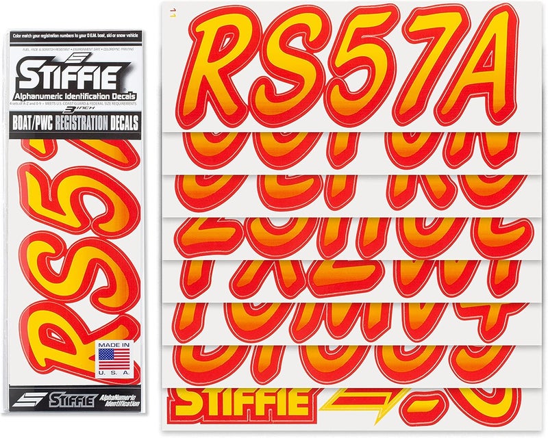 Stiffie Whipline Yellow/Red 3" Boat & PWC Registration Decals • Numbers Letters Stickers - Image 2