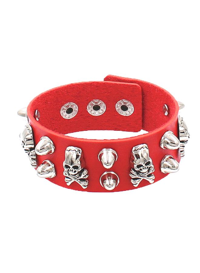 European And American Fashion Retro Multi-layer Pu Wide Leather Five-pointed Star Bracelet Domineering Skull Rivet Punk Hip-hop Bracelet Jewelry 