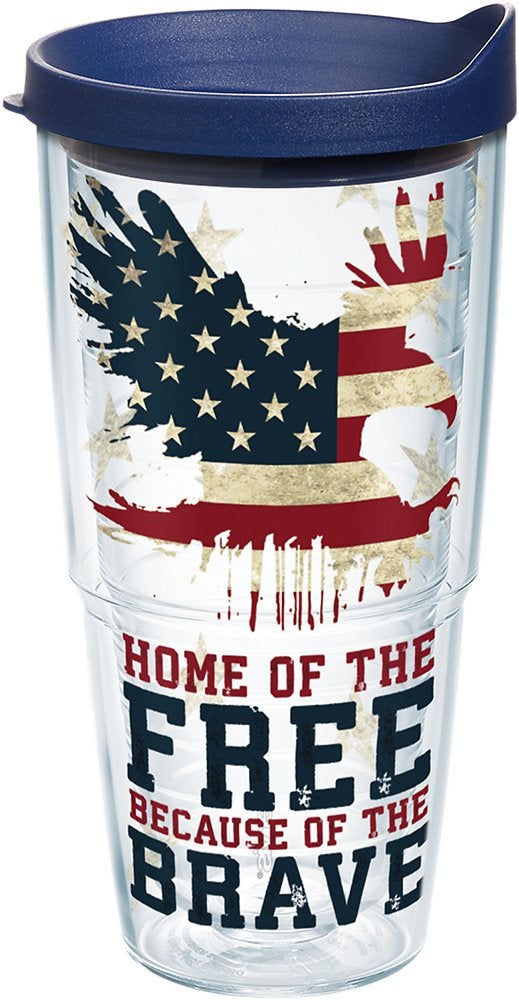 Tervis Home of the Free Because of the Brave Tumbler with Wrap and Navy Lid Clear 24 oz  Tritan
