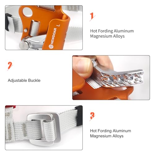 NewDoar Left Foot Ascender Riser Rock Climbing Tree Arborist Mountaineering Rappelling Quick Step Equipment CE Certified Climbing Device for 8~13MM Rope(Left Orange) - Image 4