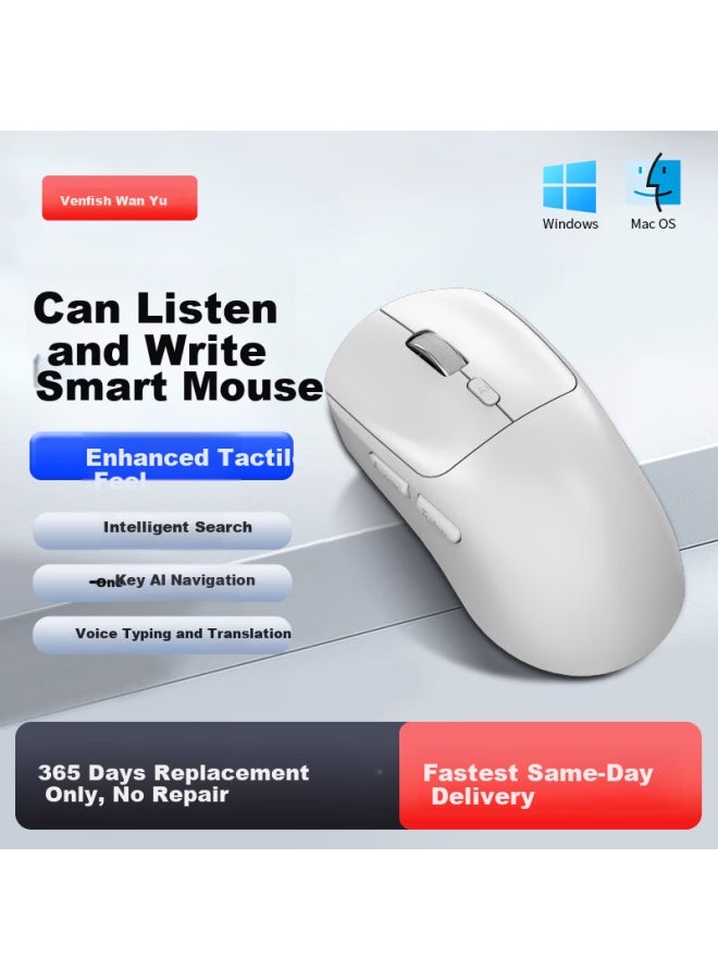 Venfish Ai Smart Voice Mouse Silent Wireless Bluetooth Mouse Voice Typing Translation One-click Screenshot Rechargeable Office Mouse Cloud White - Image 1