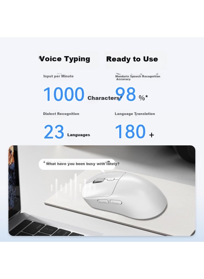 Venfish Ai Smart Voice Mouse Silent Wireless Bluetooth Mouse Voice Typing Translation One-click Screenshot Rechargeable Office Mouse Cloud White - Image 3